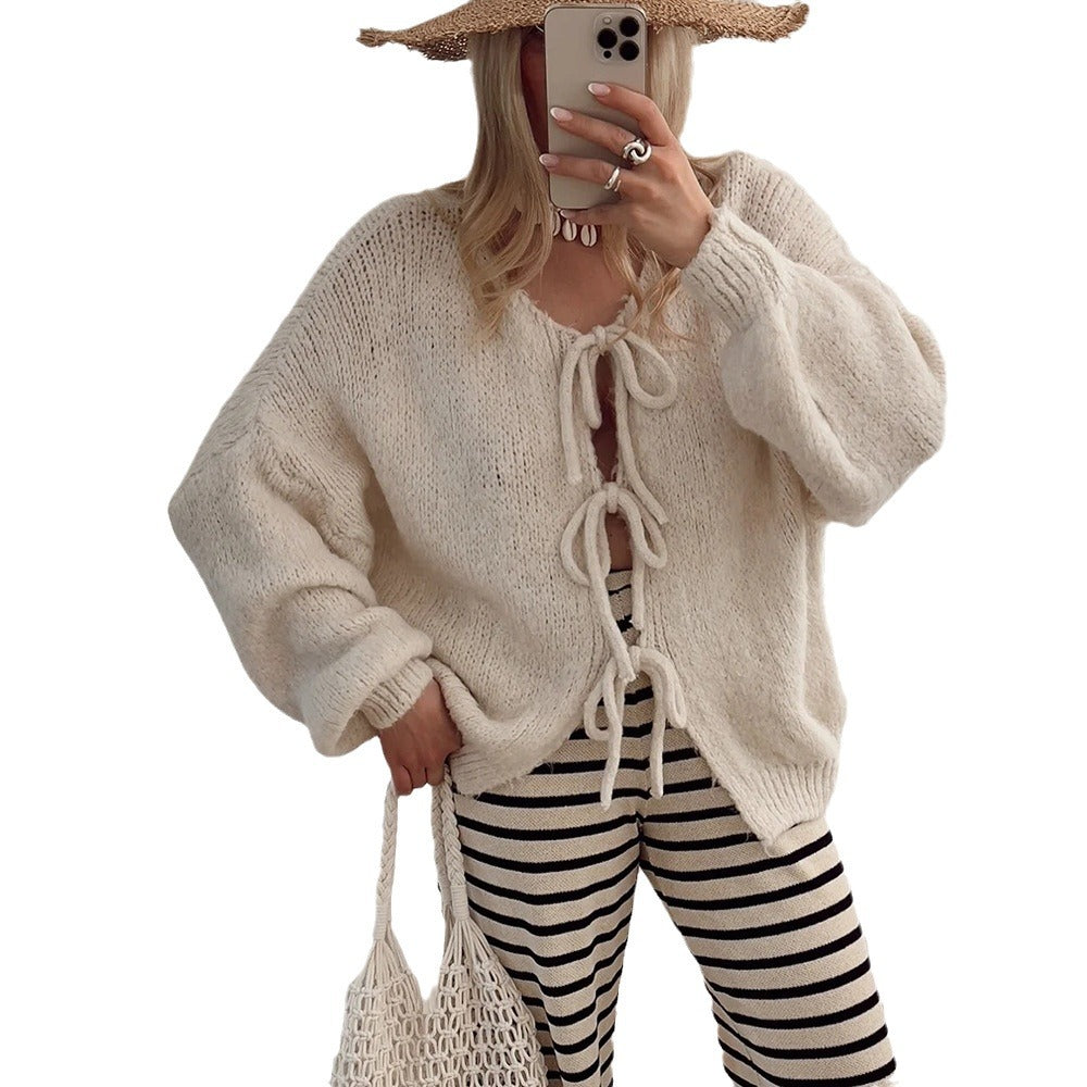 Ladies Cozy Knitted Vest with Decorative Ties Lune London