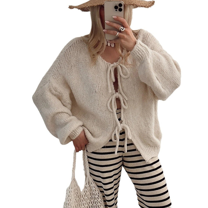 Ladies Cozy Knitted Vest with Decorative Ties Lune London