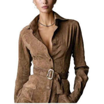 Robe chemise femme avec ceinture ajustée et poches latérales Chic & Stil
