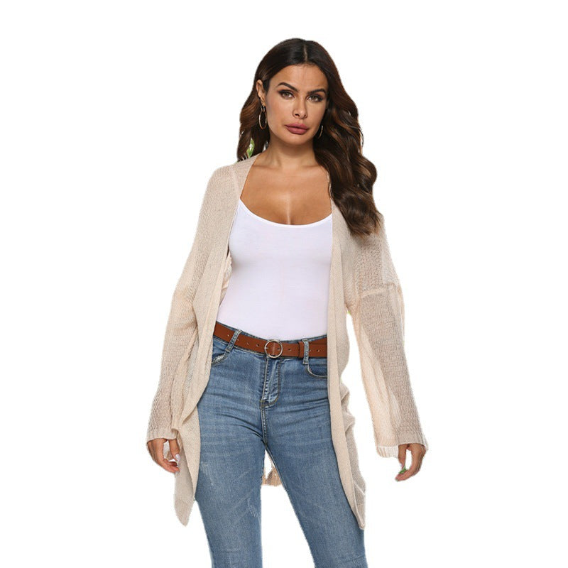 Ladies Long Knit Cardigan with Loose Fit and Chic Open Design