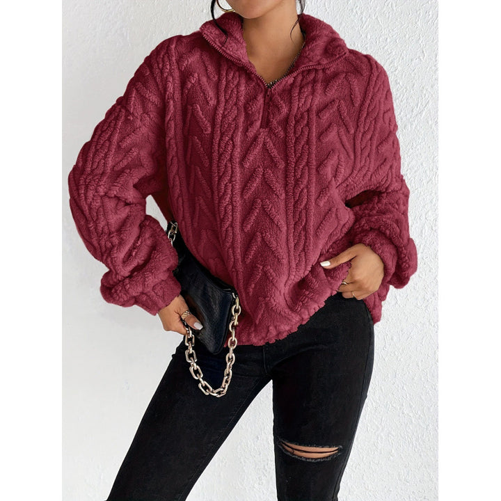 Ladies Trendy Polyester Sweater with High Collar and Lune London Texture