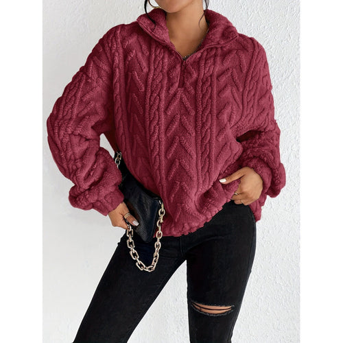 Ladies Trendy Polyester Sweater with High Collar and Lune London Texture