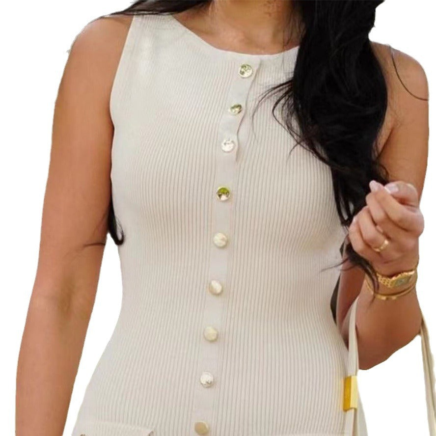 Ladies' knit dress with button placket and pockets Lune London