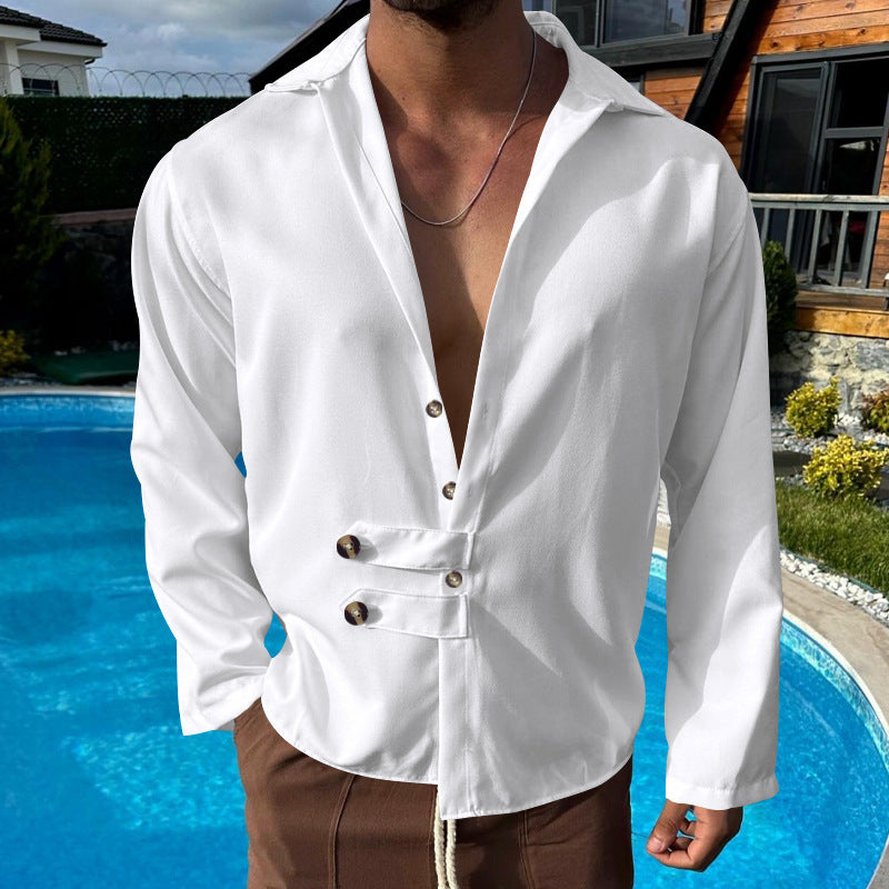Elegant long sleeve shirt for men with asymmetric collar Lune London