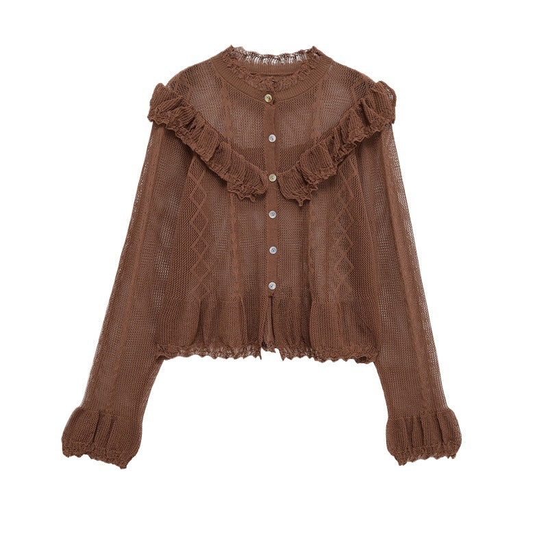 Ladies lightweight cardigan with fluid cut and ruffle details Lune London