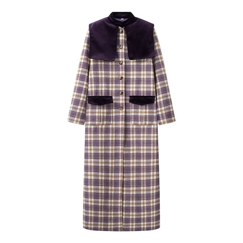 Plaid trench coat for women with luxurious velvet details Lune London