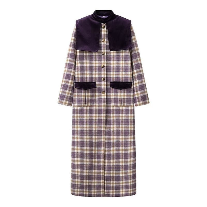 Plaid trench coat for women with luxurious velvet details Lune London