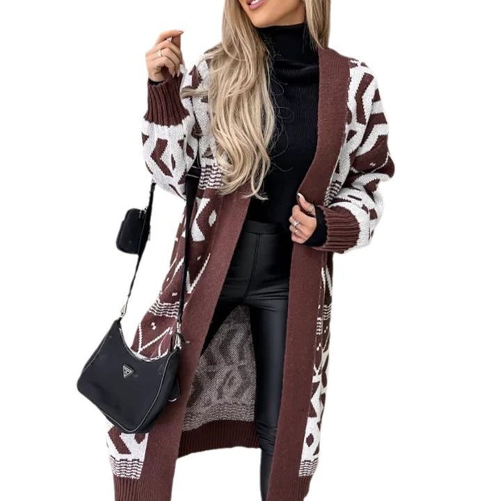 Women's cardigan in thick knit with graphic pattern and open cut Lune London