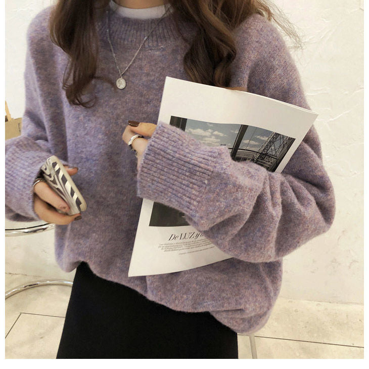Ladies oversized thick sweater with high collar and ribbed knit Lune London