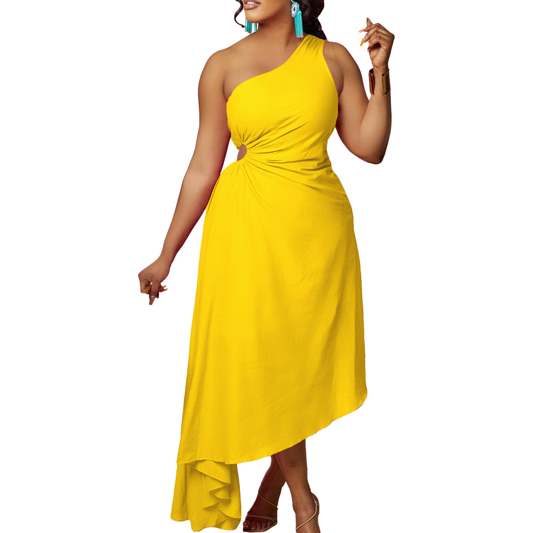 Asymmetrical evening dress for women with pleated hem Lune London