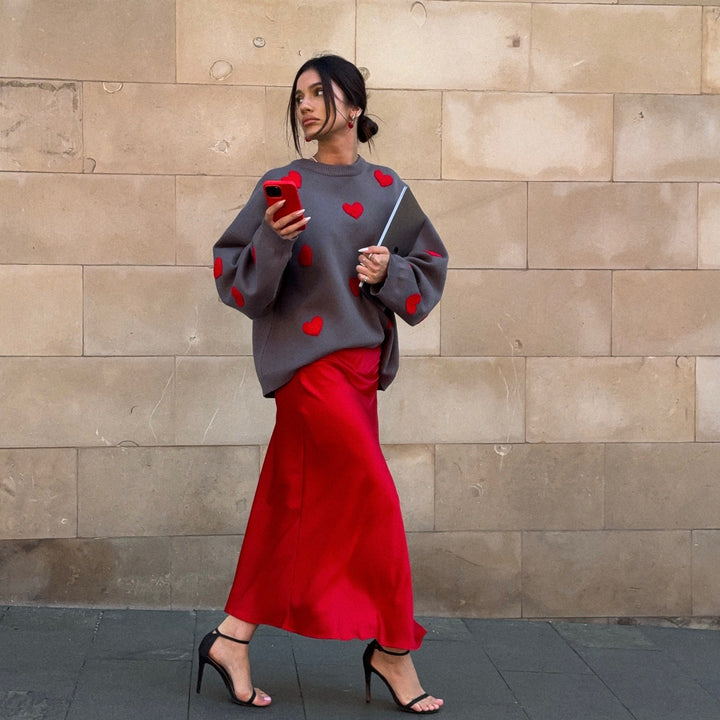 Sweater women with heart-shaped applications and relaxed fit Lune London