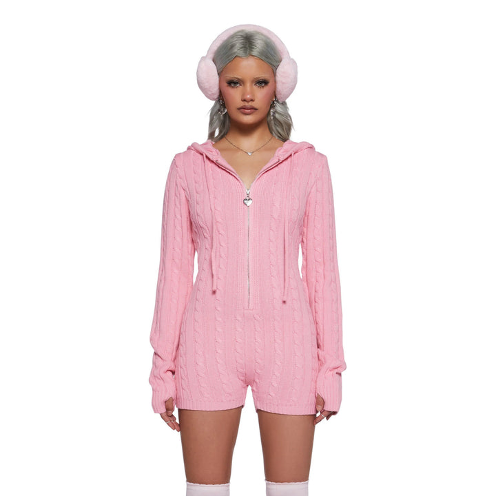 Knit jumpsuit for women with hood and zipper Lune London