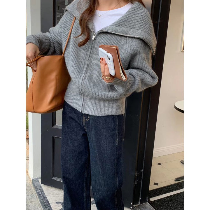 Cardigan féminin confortable à col stylé et devant ouvert Chic & Stil
