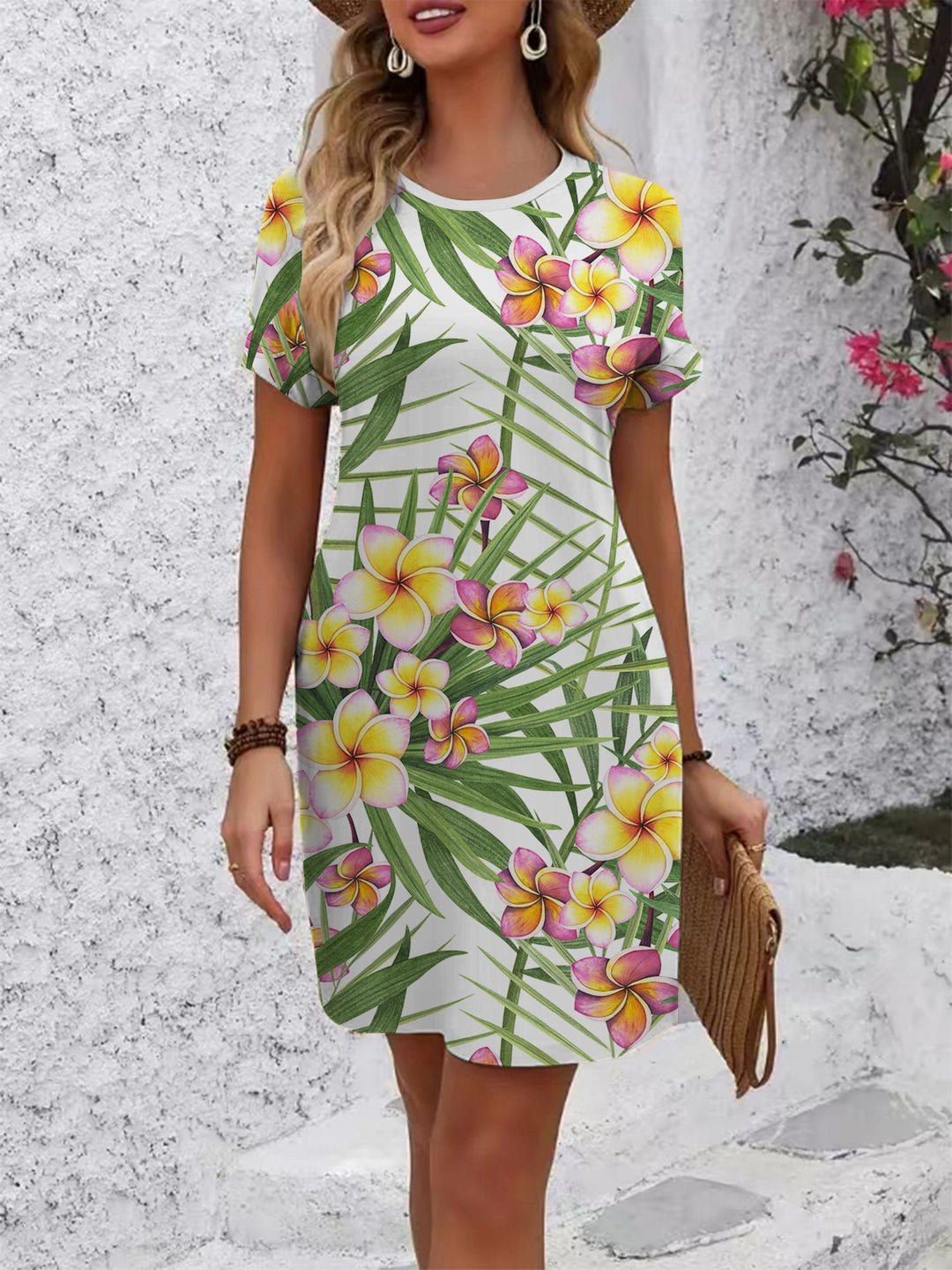 Women's comfortable casual dress with vibrant floral pattern and loose fit Lune London
