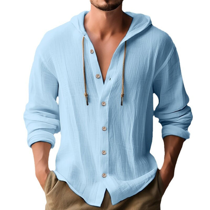 Casual linen shirt for men with hoodie and button details Lune London