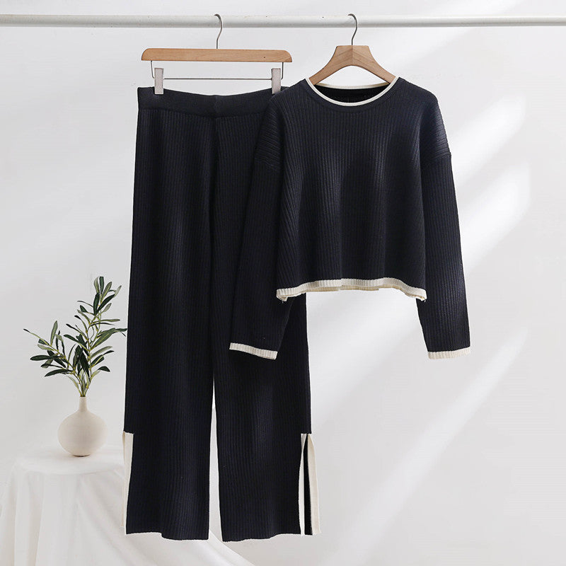 Casual knitted set for women with high waist and contrasting cuffs Lune London
