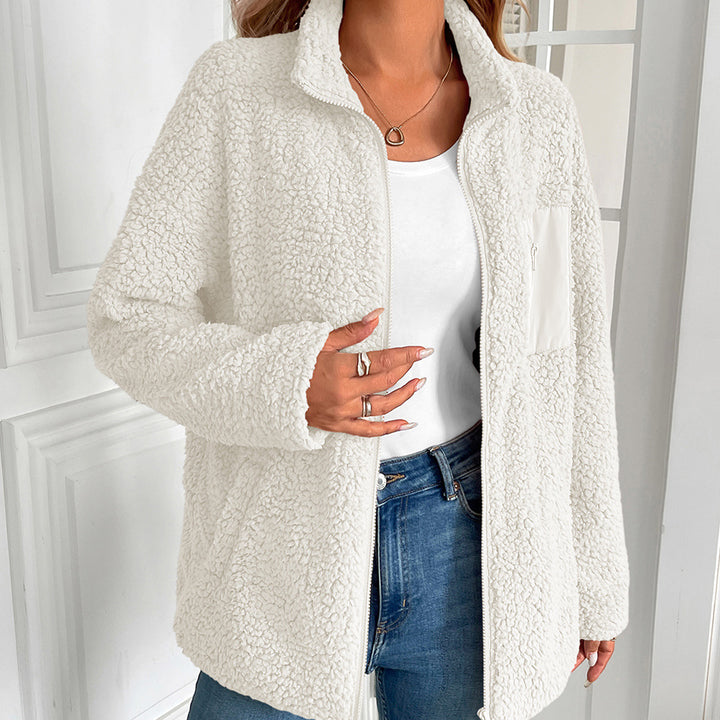 Ladies cozy fleece jacket with high collar and practical pockets Lune London