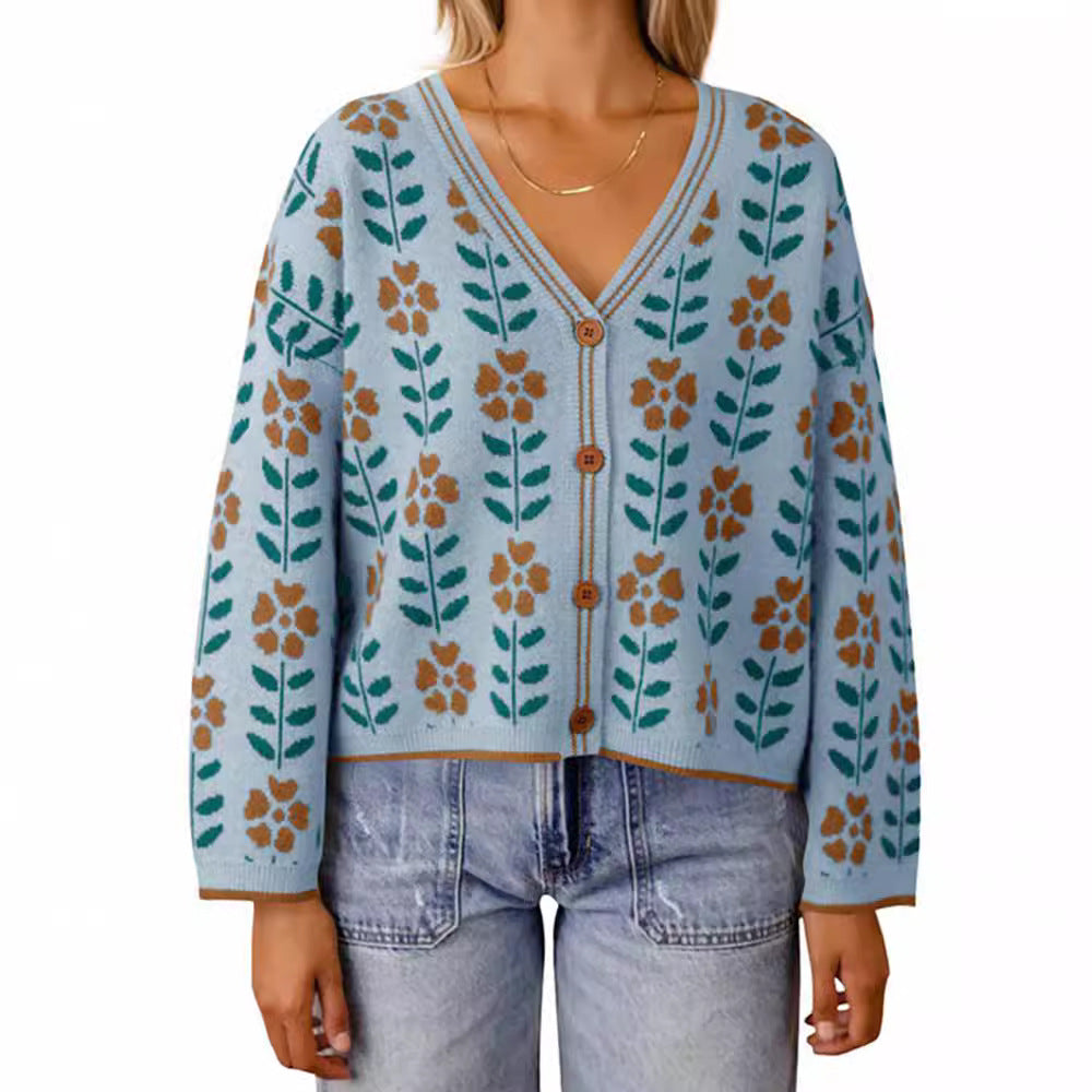 Women's knitted jacket with floral design and button details Lune London