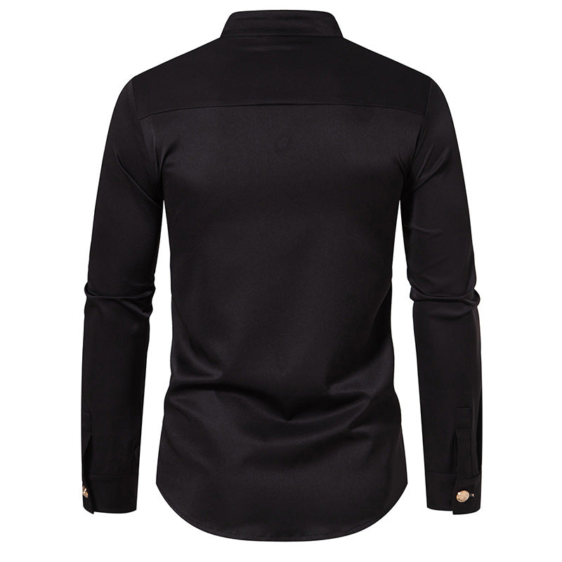Men's Stylish Shirt with Stand-Up Collar and Decorative Buttons Lune London