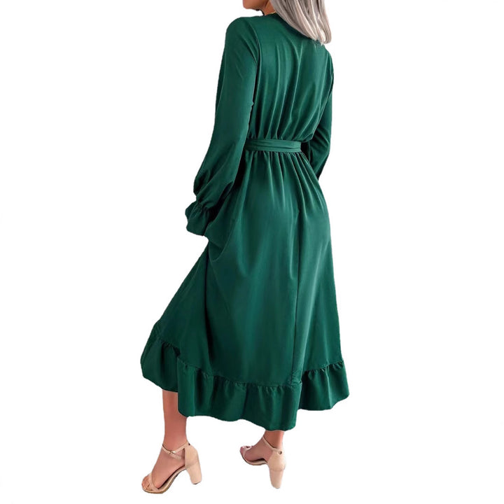 Ladies Elegant V-neck Maxi Dress with Ruffled Hem Lune London