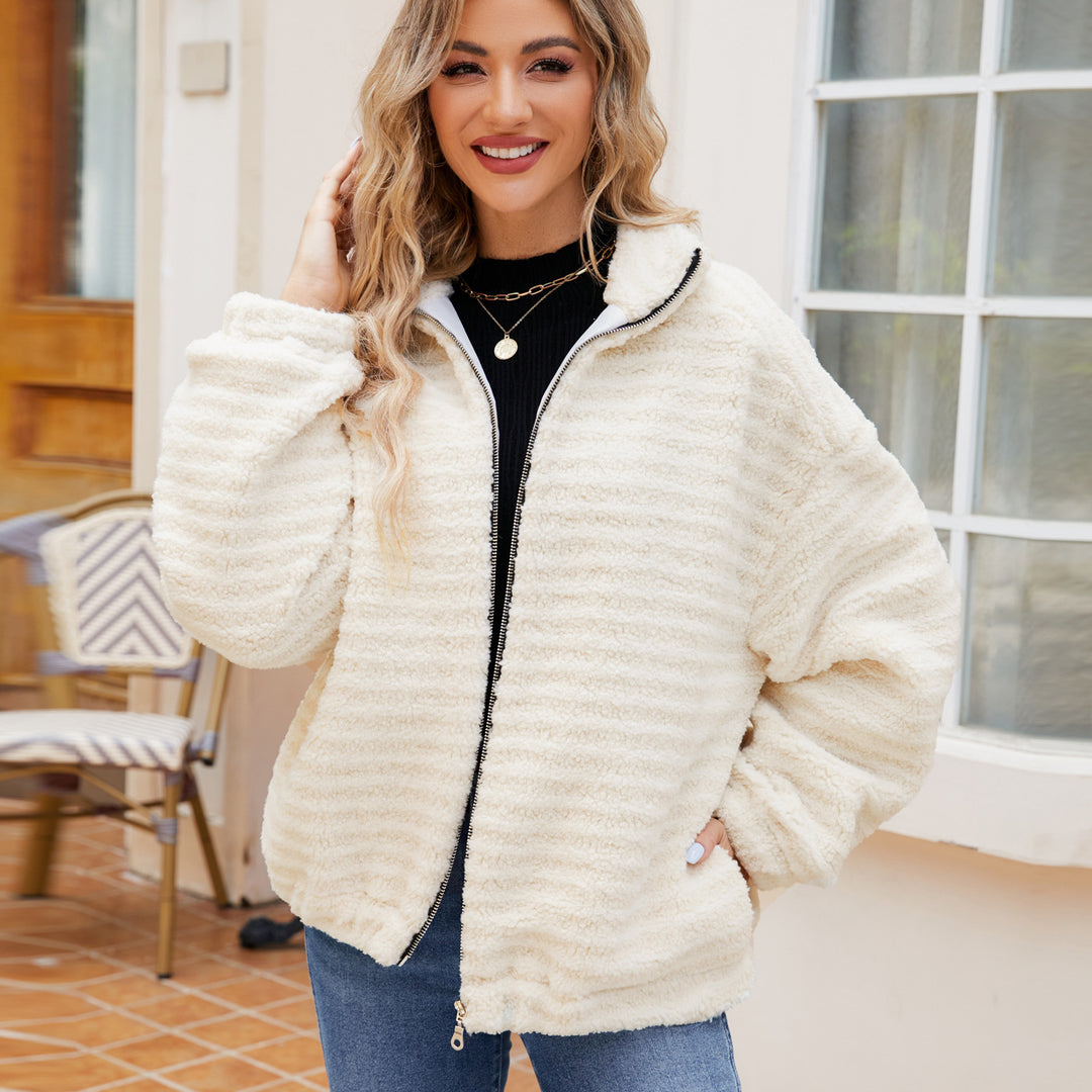 Fleece jacket for women with high collar and zipper Lune London