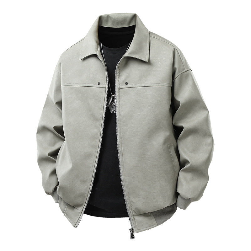 Casual synthetic leather jacket for men with a loose fit and practical zip pockets Lune London