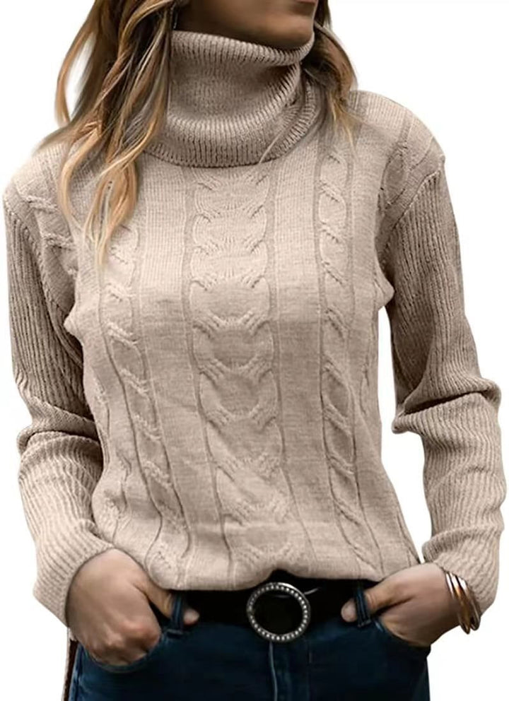 Knit sweater for women with high collar and relief pattern with braids Lune London