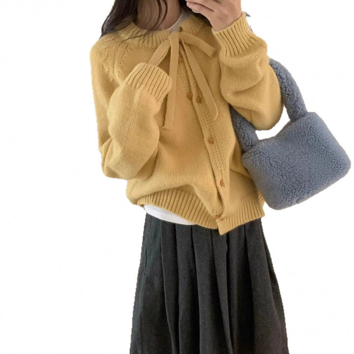 Cardigan court en tricot pour femmes avec ruban et matériau léger Chic & Stil