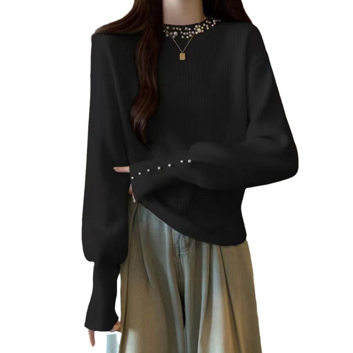 Ladies elegant sweater with ornate pearl details Lune London