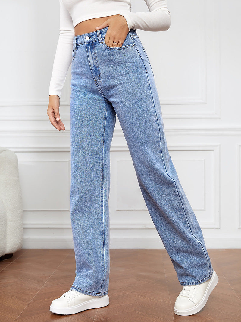 Ladies high-cut denim jeans with wide leg Lune London