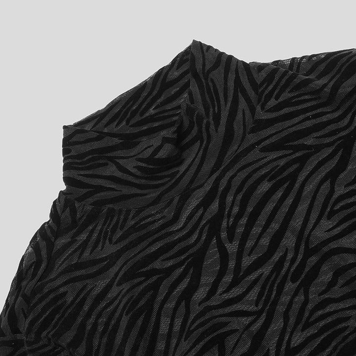 Long sleeve women's t-shirt with textured animal print and high collar Lune London
