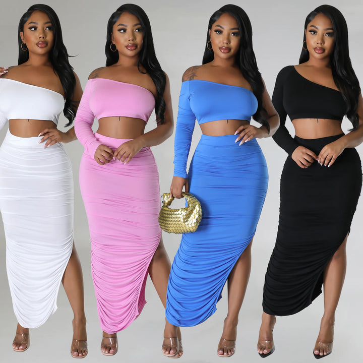 Ladies Off-Shoulder Ruffle Two-Piece Set Lune London