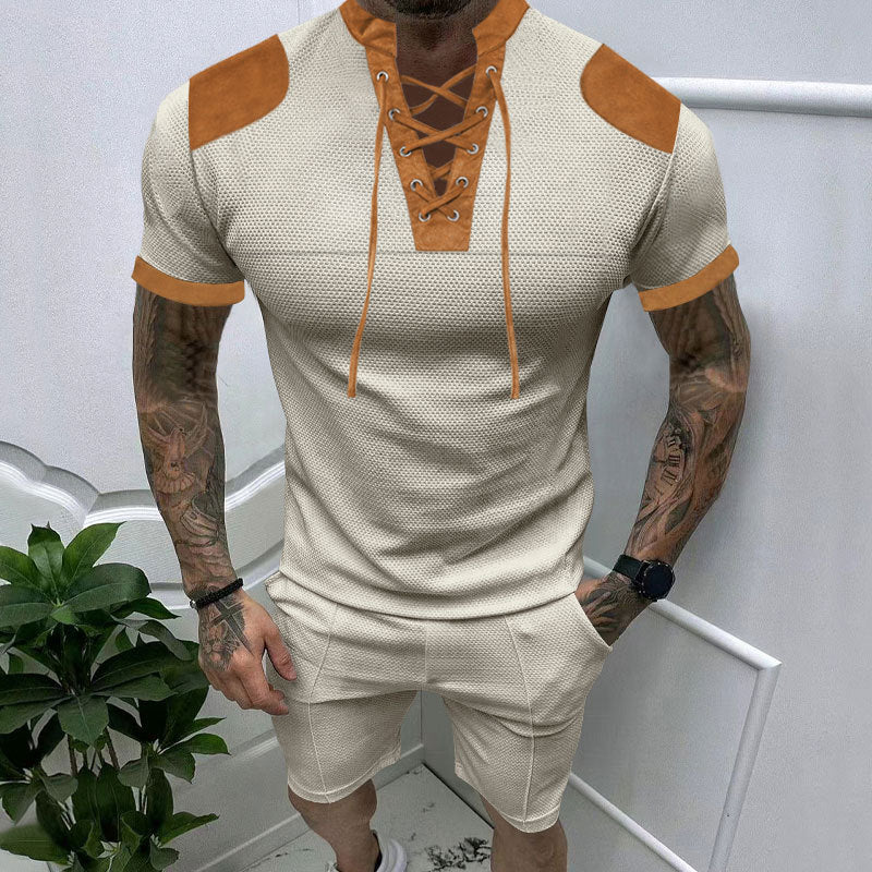 Short set with short sleeves for men with an innovative lace design and an elastic waist Lune London