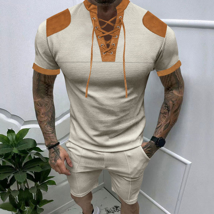 Short set with short sleeves for men with an innovative lace design and an elastic waist Lune London