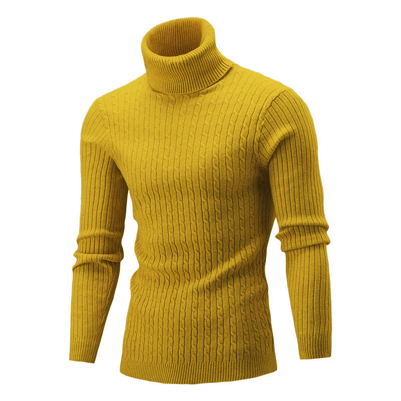 Men's Elegant Knit Sweater with High Collar and Fine Cable Pattern Lune London
