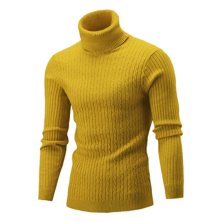 Men's Elegant Knit Sweater with High Collar and Fine Cable Pattern Lune London