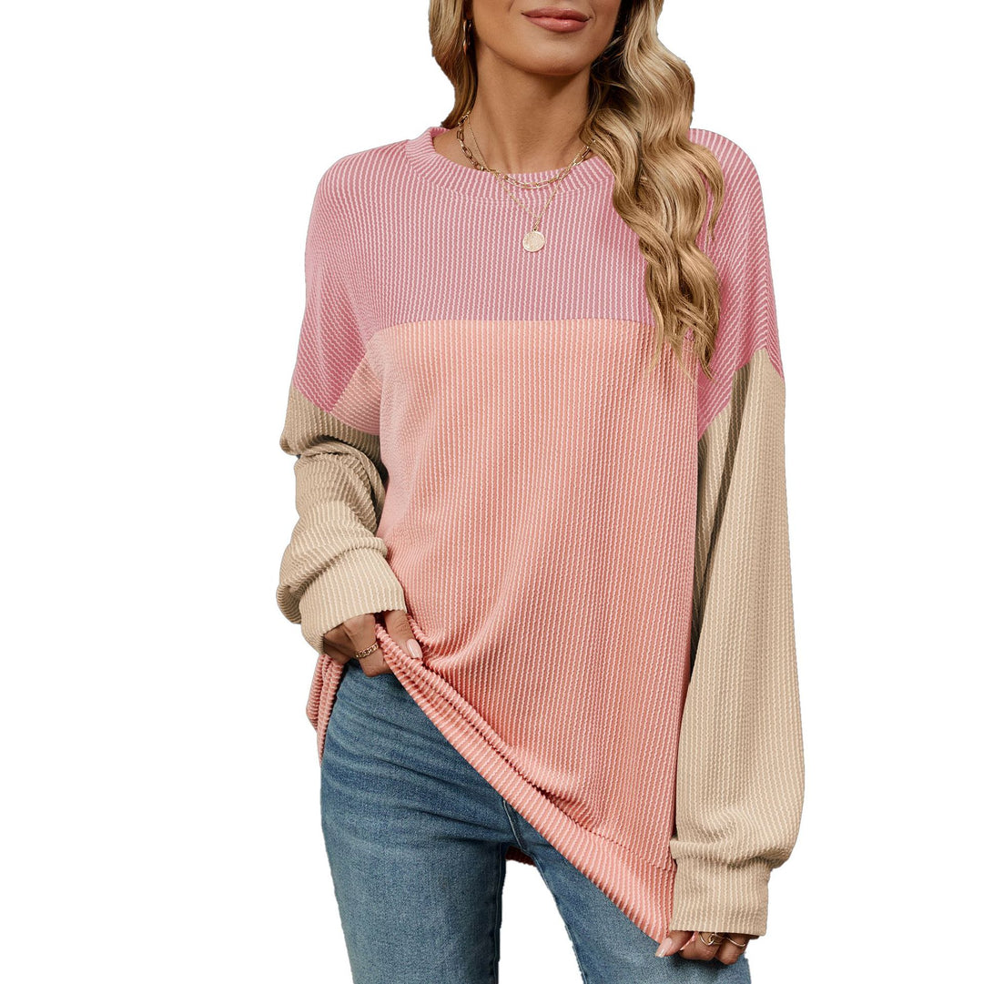 Women's sweatshirt with a trendy ribbed design and contrasting color sleeves Lune London