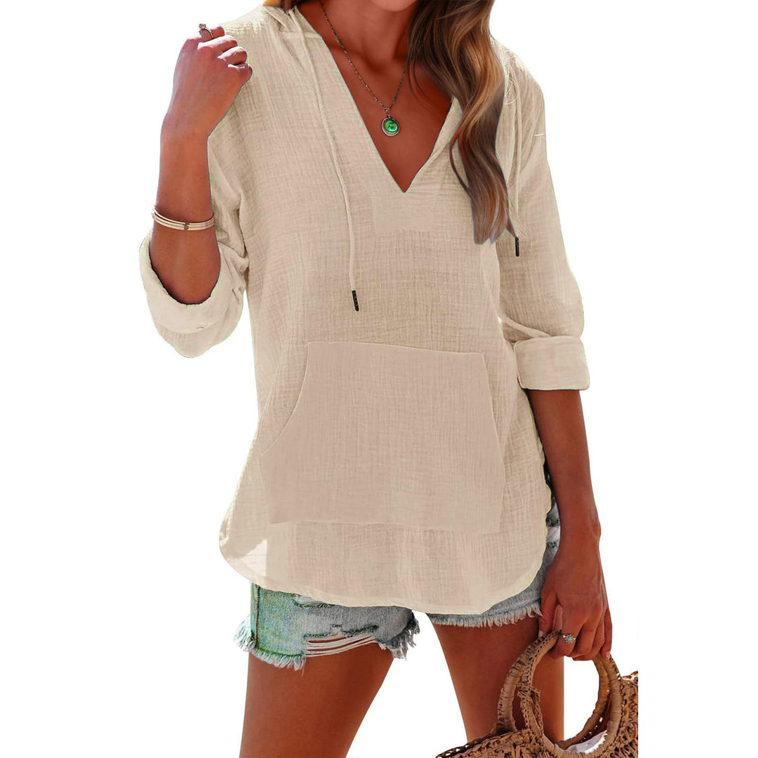 Ladies casual hoodie with V-neck, kangaroo pocket, and rolled sleeves Lune London