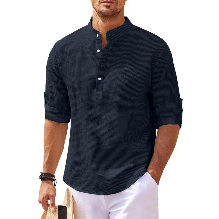 Casual long-sleeve shirt for men with a high collar and ribbed texture Lune London