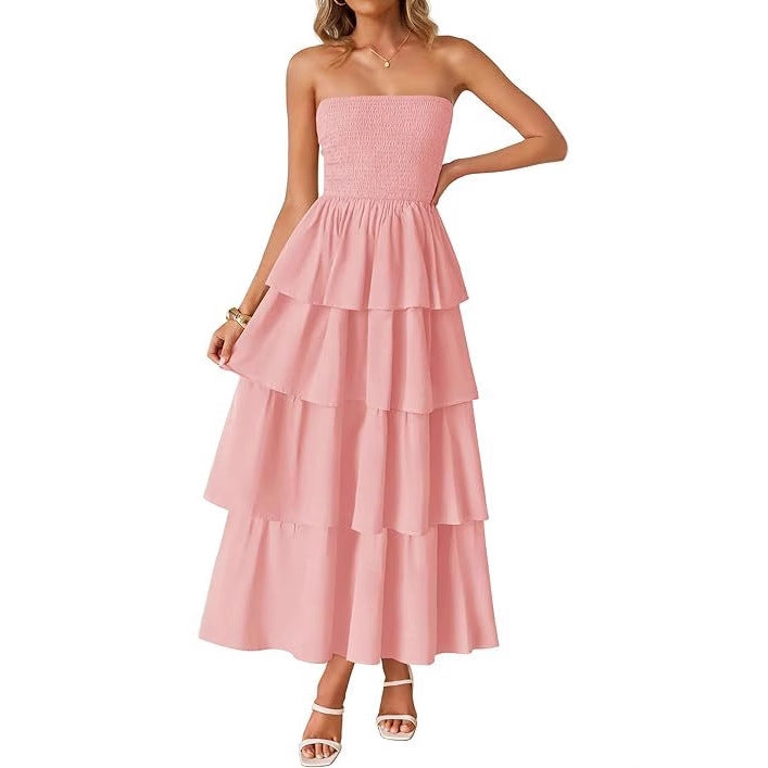 Maxi dress for women with a romantic ruffle design and a belt at the waist Lune London
