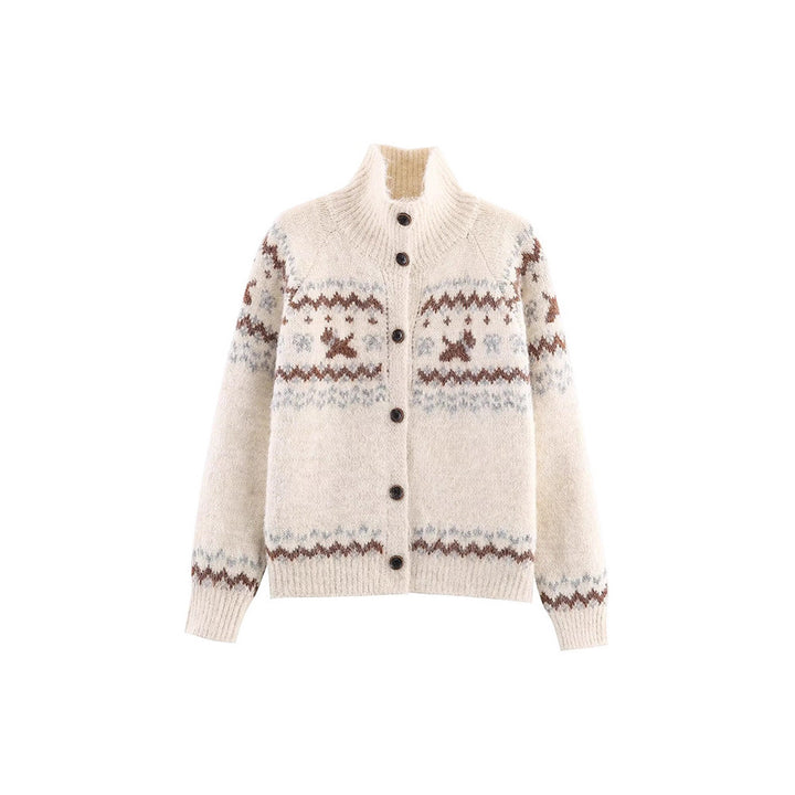 Women's cardigan with high collar and traditional Norwegian design Lune London