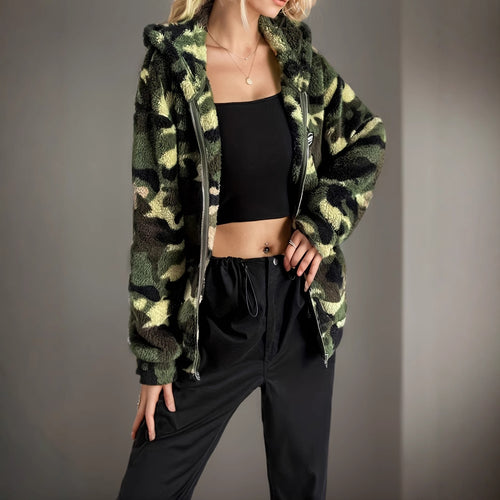 Lune London Camouflage Design Casual Polar Fleece Jacket for Women