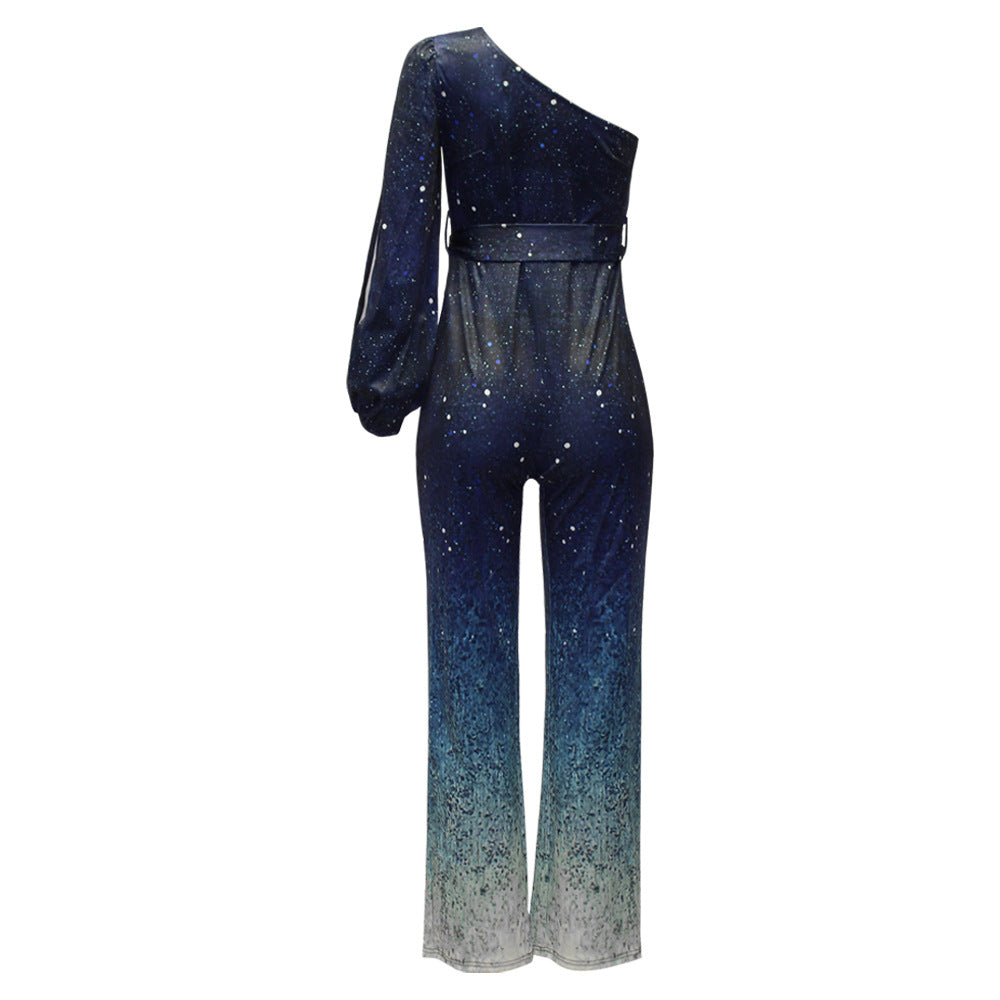 Ladies One-Shoulder Sequined Jumpsuit Lune London