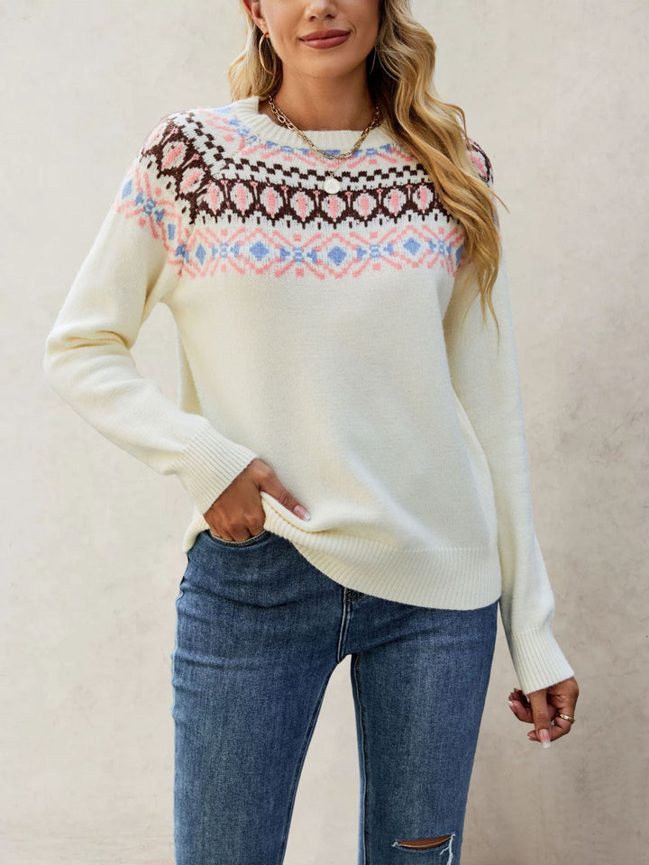 Women’s Nordic Pattern Sweater with Round Neck and Casual Fit Lune London