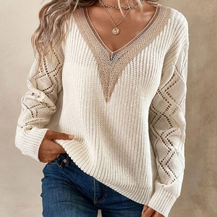 Pull en tricot pour femmes avec col en V et poches plaquées Chic & Stil