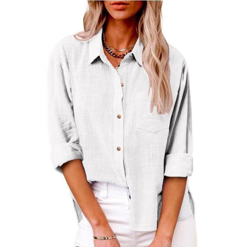 Women's Casual Linen Blouse with Short Sleeves and Button Details Lune London