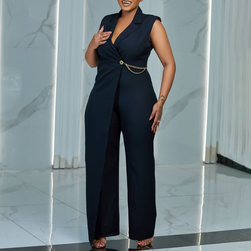 Ladies Elegant jumpsuit with stylish draping and glittery side accent Lune London