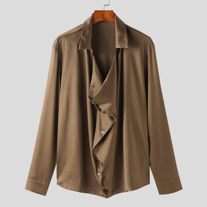 Men's elegant long sleeve shirt with draped button placket and silky finish Lune London