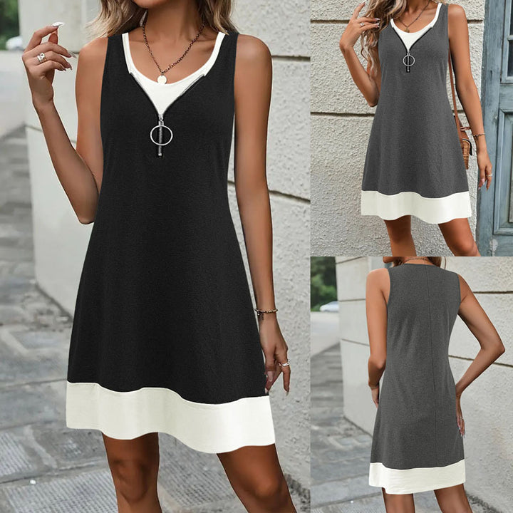 Sleeveless summer dress for ladies with stylish zipper and contrast details Lune London