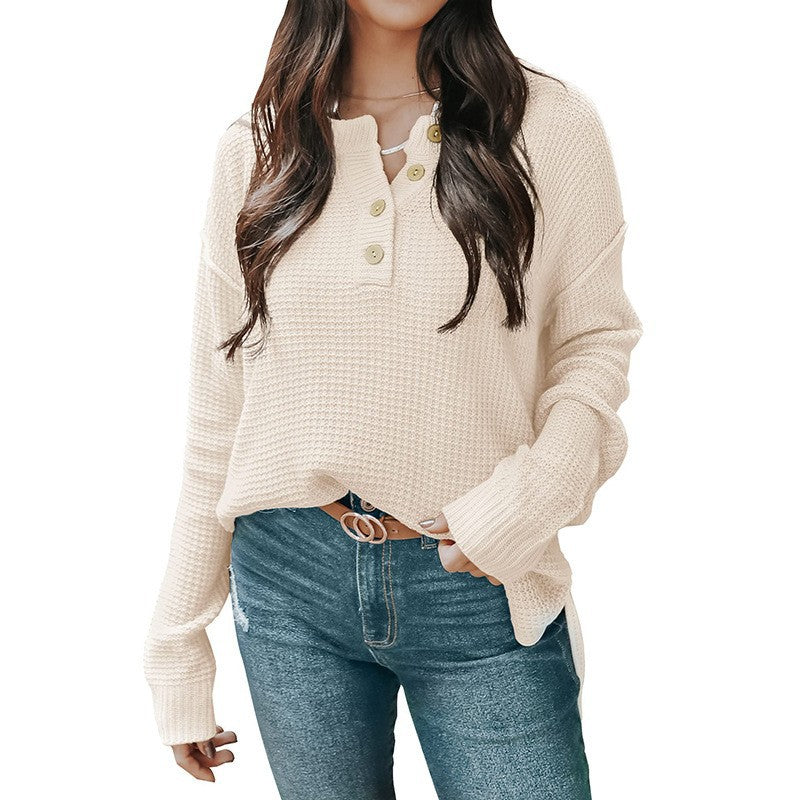 Casual oversized sweater for women with button placket and textured material Lune London